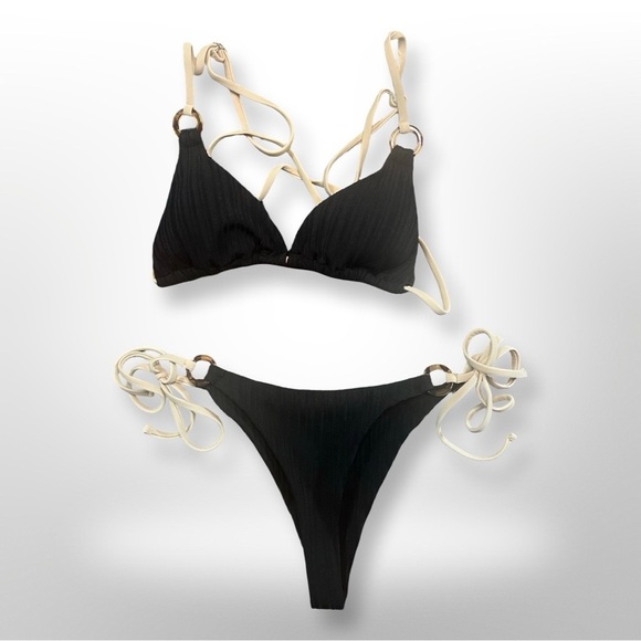 Other - Black and Cream Strappy Bikini Set